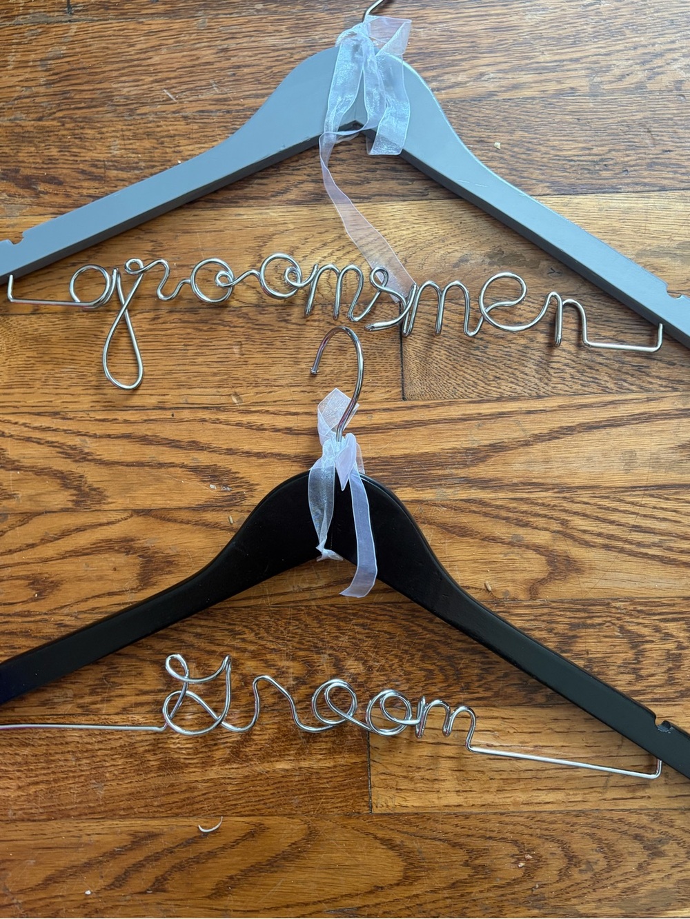 Groomsman and Groom Decorative Wedding Hangers - Silver Script